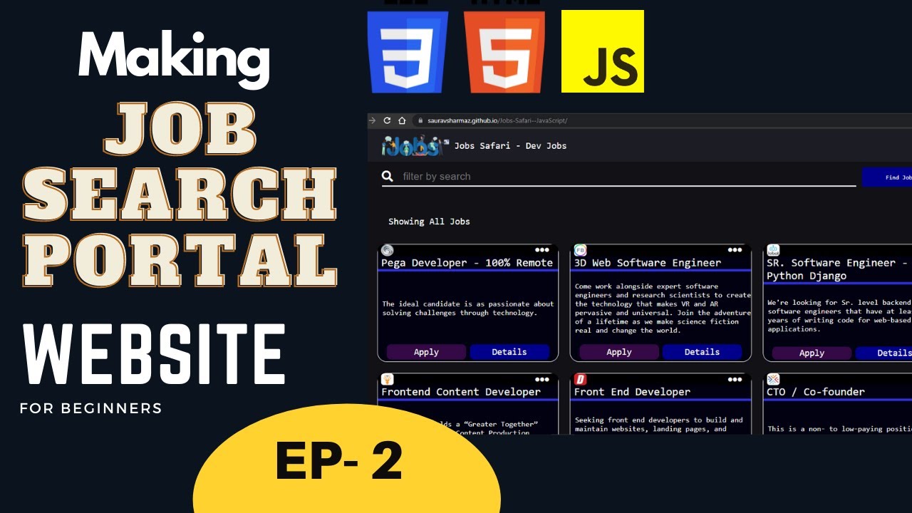 'Video thumbnail for Building a Job Portal Website with HTML CSS JavaScript | Beginner Level | EP 2'