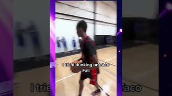 'Video thumbnail for 6'3 8th grader tries to dunk on NBA Player Taco Falls #shorts'