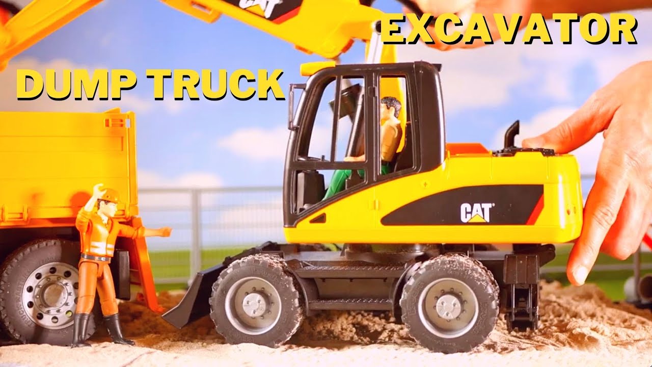 'Video thumbnail for PUTTING OUT FIRES, DIGGING ON THE CONSTRUCTION SITE! Bruder Excavator & Dump Truck set Liebherr MAN'
